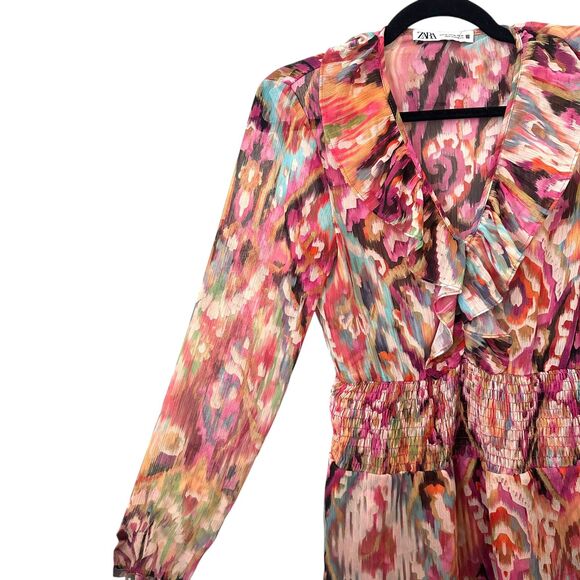 ZARA Printed Ruffled Tiered Mini Dress XS - Picture 3 of 3
